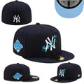 New York Yankees Navy Blue Floral Embroidered World Series Fitted Hat
